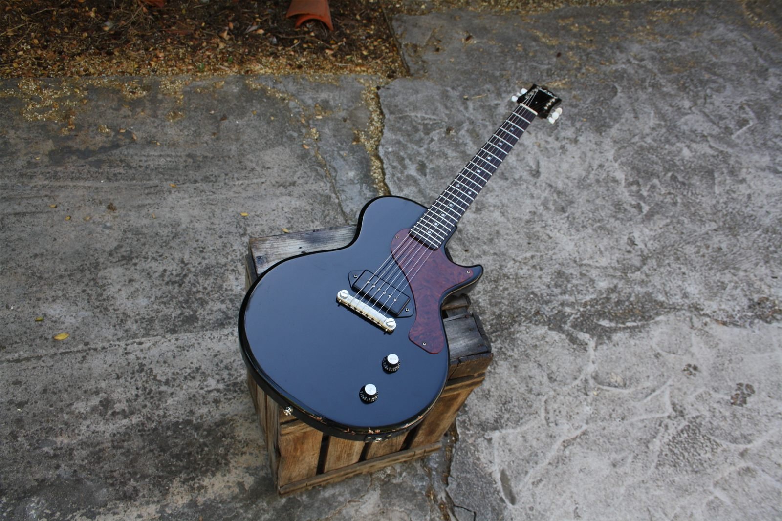 Guitarra eléctrica single-cut negra J-Model, Bull Skull